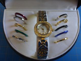  Acuet Japan Ladies Watch, Silver and Gold Tones w/ Interchangeable Bezels