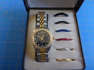 Pieue Nicol Ladies Watch, Gold and Silver Tones w/ Interchangeable Bezels 