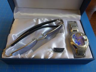 Geneva Set of Men's Silver Tone Watch & Silver / Black Framed Sunglasses