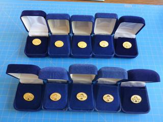 Set of 10 Molly Maid Pins, Various Numbers, Gold Toned