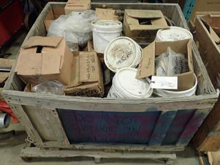 Wood Crate of Assorted Sized Nuts and Studs, Pipe Fittings and U-Bolts (Row 4)