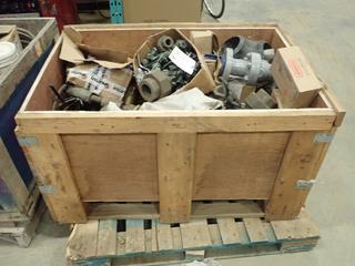 Wood Crate of Pipe Fittings, Assorted Valves, Unions, 6 In. SR 90 Degrees Elbows, Fisher Pressure Regulators, Blind Flanges (Row 4)