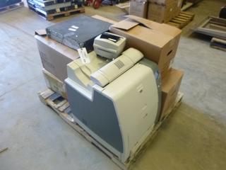 Qty of Various Printer Cartridges, HP 4700 DTN Printer, Zebra GC420D Label Maker, Qty UPS Power Supply (L-2-3)
