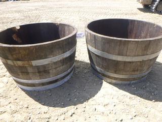 (2) Wooden Barrel Planters, 28 In. x 17.5 In. (Row 4)