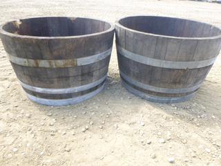 (2) Wooden Barrel Planters, 28 In. x 17.5 In. (Row 4)