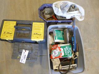 Qty of Assorted Fittings, Grease Gun, Crow Bar, Fish Tape, Sanding Discs, Mesh Fiber, Thermometer, Etc. (Z)