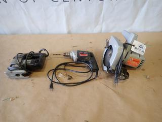 Black & Decker 7 1/4 IN. Electric Circular Saw, Model 7301, Black & Decker Variable Speed Electric Jig Saw and Skil 597 Variable Speed Electric 3/8 In. Drill (G2)