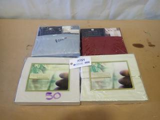 Unused Bedding: (1) Egyptian Queen Sized Sheet Set, (1) Extra Deep Pocket Bamboo Rayon Queen Sized Fitted Sheet, (1) Bamboo Rayon Queen Sized Duvet Set and (1) Egyptian Cotton King Sized Flat Sheet (E1)