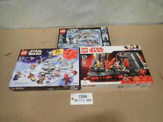 (3) Unused Lego Sets, Star Wars 20th Anniversary Snow Speeder, Star Wars Advent Calendar, Star Wars Snakes Throne Room (A1)