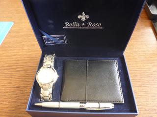 Unused Bella & Rose Men's Watch, Wallet and Pen Set 