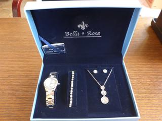 Unused Bella & Rose Ladies Watch, Bracelet, 18 In. Necklace and Ring Set