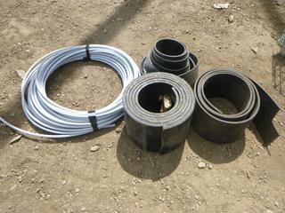 (3) Rolls Of Industrial Rubber, 11cm Width, 1 Ft. Width, 10 In. Width w/ Roll Of Plastic Tubing (Row 4)