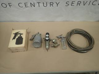 Unused Sears Pneumatic Paint Spray Gun c/w Devilbiss Series 502 and Webster 112 Pneumatic Paint Sprayers and Misc Hoses and Gauges *Note: Unused As Per Consignor* (E2)