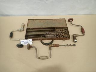 Qty of Manual Crank Turn Drills w/ Assorted Drill Bits (E2)