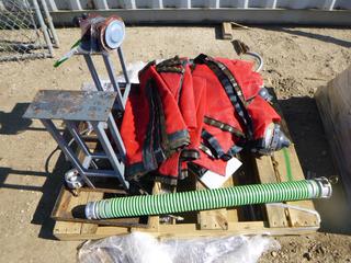 (2) Accu-Pulse II Position Dampeners, 46 In. x 92 In. Mesh Cover, (1) 3 In. Diameter, 47 In. Long Water Transfer Hose w/ Quick Connect, (1) Steel Stands w/ Bases, (1) Used Metering Pump (Row 3)