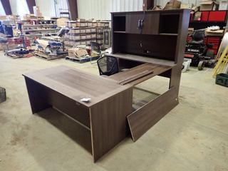 U Shaped Office Deck w/ Top Cabinets and File Drawer and Task Chair (H)