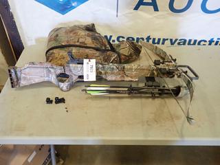 Excalibur Equinox Crossbow c/w Bolts Quiver, Pull String Cord, (2) Extra Sights, Extra Stock Ends, Cloth Camo Case (Upstairs)