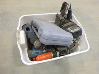 Tote of Cordless Misc Tools, Batteries and Chargers (E2)