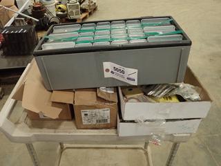 Qty of Twist Lock Electrical Plugs, Electrical Box Connectors, Cover Plates, Misc. Electrical Parts, Parts Bin/Organizer (C2)