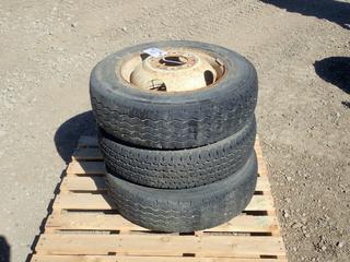 (2) Goodyear Wrangler LT 8R16.5 Tires, (1) All Position Radial LT 8R16.5 Tire w/ 8 Stud 16.5 Rims (Row 5)