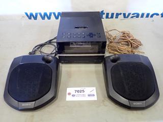 Lot #7625: Sony Micro HIFI Component System, CMT-BX20I, Model HCD-BX20i, 120 V, 60 Hz, 63 W, SN 4115138, Includes (2) Speakers and Wires (G1)