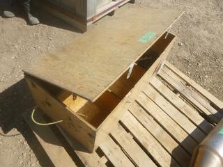 Wooden Box w/ Five Compartments c/w Contents Including Bearings and Hydraulic Fittings, Lock Claps, 36 In. x 18 In. x 13 In. (Row 4)