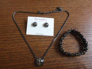Lia Sophia Ladies Jewelry Set Includes 16 In. Chain, Ear Rings and Bracelet