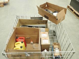 Qty of Assorted Automotive Parts Including 2005-2006 GMC Envoy Air Bags, (2) Tail Light (Make/Model Unknown), Assorted Fluids, Castrol Oil Change Stickers*Note: Crate Not Including* (H)