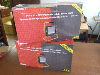(2) Unused Jetco 123-69000HST Scene Lights, 9 In. x 11 In. LED, Portable, Extra White, 100-277-VAC-50W, Work Lights (North Door Bay 1)