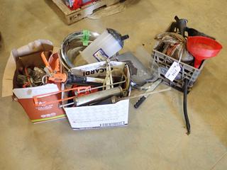 Qty Of Assorted Automotive, Tire Supplies And Tools Includes: Pressure Gauges, Grease Guns, Funnels, Pontiac Beauty Rings, Brackets And Misc. Supplies (Y)
