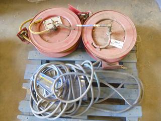 (2) Lincoln 1/2 In. Retractable Hose Reel, (1) Mastercraft 1/2 In. Retractable Hose Reel (Front Desk)