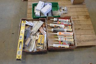 Qty of Assorted Tools, Door Handles, Dead Bolts, Caulking Tubes (W)