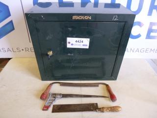 Stack-On Lock Box c/w Hand Saws and Plainer, 10 In. x 21 In. x 18 1/4 In. (Front Desk)