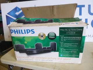 Unused Philips Blu-Ray 5.1 Channel Speaker Home Theater Cinema Sound System, *Note: Blu-Ray Player Not Included, Possible Water Damage* (A2)