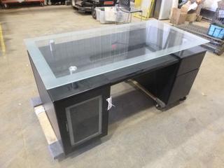 Office Desk w/ Raised Glass Top, 30 In. x 59 In. x 30 In. (H)