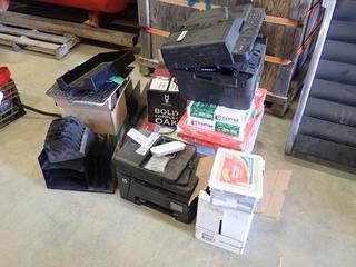 Qty Of Office Supplies, Keyboards, Paper, (1) Brother Printer And (1) HP Printer (X2)