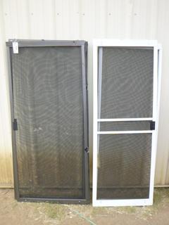 (2) 36 In. x 79 In. Sliding Screen Doors, (2) 30 In. x 79 In. Sliding Screen Doors *Note: Damaged*  (Row 4)