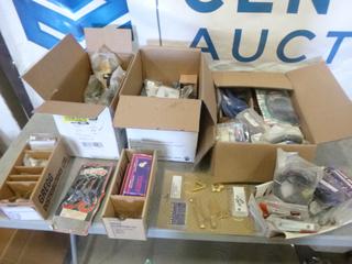 Qty of Motorcycle Parts: Lights, Light Bulbs, Wiring, Gaskets, Gears, Steering Damper Kit, Foot Pegs, Etc. (Front Of Tool Crib)