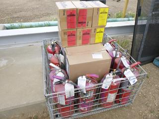 (2) Boxes of Yellow Caution Flagging Tags, (4) Boxes of Red Danger Flagging Tags, Qty of Unused Northern Blue Safety Hats, (10) Fire Extinguishers (ROW 4)