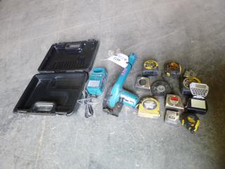 Makita 5090D Angle Grinder c/w Charger and Qty of Measuring Tapes *Working Condition Unknown*  (Front Desk)