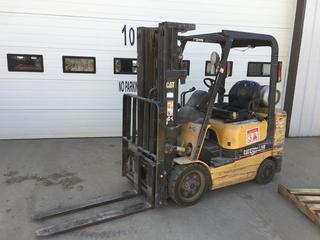 Selling Off-Site - Cat 5,000 LB Forklift c/w LPG, 3 Stage Mast, 48" Forks, 21x7x15 Front, 16x5x10 Rear Tires, Showing 7,235 Hours, S/N AT82D03341. Location:  504 - 8 Ave East Bow Island, AB
