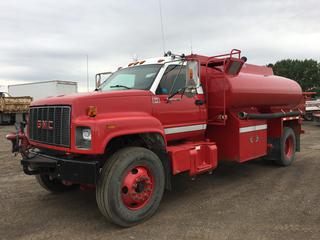 1997 GMC C-Series Water Tender/Tank Fire Department Truck c/w Cat 3116, Eaton 8 Spd, Honda Pump 18 HP, 9500 Ltr Tank, 11R22.5 Tires. VIN 1GP7H1J2VJ516485