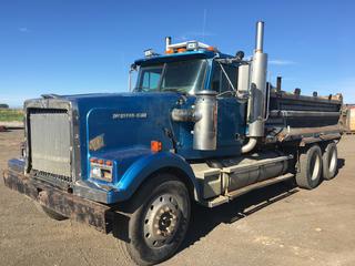 1994 Western Star 4900 T/A Gravel Truck c/w Cat 3406B, Eaton Fuller 18 Spd, A/C, Air Ride Susp., 15' Box, Plumbed For Pup, 11R24.5 Tires, Showing 97,449 Kms, VIN 2WKPDCCH8RK932899