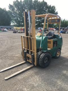 Towmotor 502PG4024 4,000 LB U.S. Army Forklift c/w Cat 4 Cyl LPG, FOPS, 2 Stage Mast, Showing 1419 Hours, 700-12 Front, 6.50-10 Rear Tires, S/N M502P650935