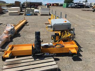 One Ton Jib Crane 17' Working Span, 19'6" Hinge To Tip, Swivel Mounts Included, Swing Motor Included (allows to move to the left & right) Disconnect Box & Wire Included, 3 Phase, 600 Volt, Manufactured By: CRS Crane Systems, Test & Operational Upon Decommisison May 2021, Control Included. Control # 8020.