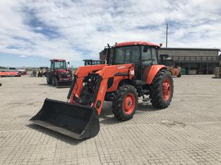2015 Kubota M108s Tractor c/w 83" W 24 Cubic Bucket, 3 Point Hitch, 4x4 124R24 Front, 460/85R34 Rear Tires, Showing 1077 Hours.