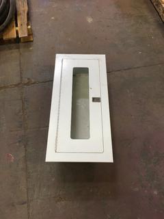 *SELLING OFF-SITE* (3) White Fire Extinguisher Cabinet 9" x 24" x 6".  Location:  504 - 8 Ave East Bow Island, AB