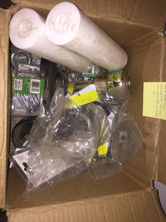 Box of Water Pump Rebuild Kits, 1000x540 Pro Adaptor, Assorted Quick Links, Etc.