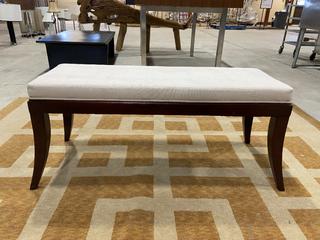 Wood Bench With Ivory Upholstered Seat, 39"L x 13-3/4"W x 17-3/4"H.