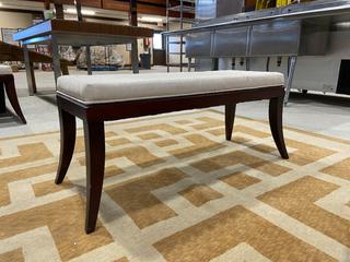 Wood Bench With Ivory Upholstered Seat, 39"L x 13-3/4"W x 17-3/4"H.